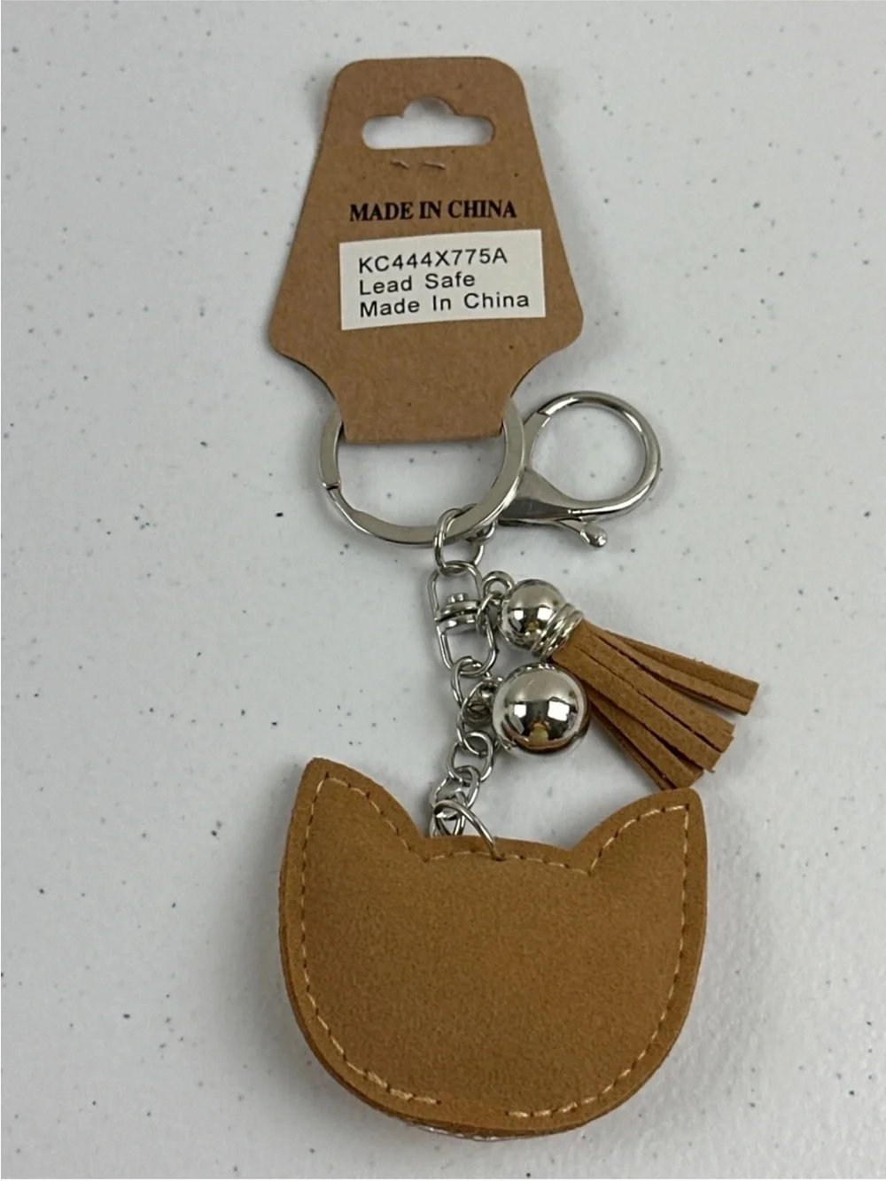 Crystal Cat Puffy Tassel Keychain - Gold